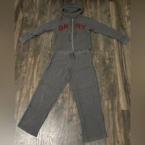 Vtg DKNY Cotton Logo 2 Piece Athletic Set Y2K Wear Track Suit Grey Petite S / M